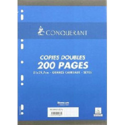 200 feuilles doubles grand format grands carreaux perforées blanches (Fabriqué en France)