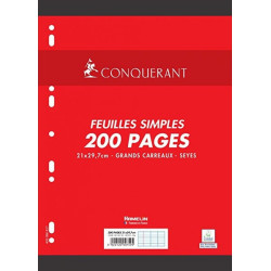 200 feuilles simples grand format grands carreaux perforées blanches (Fabriqué en France)